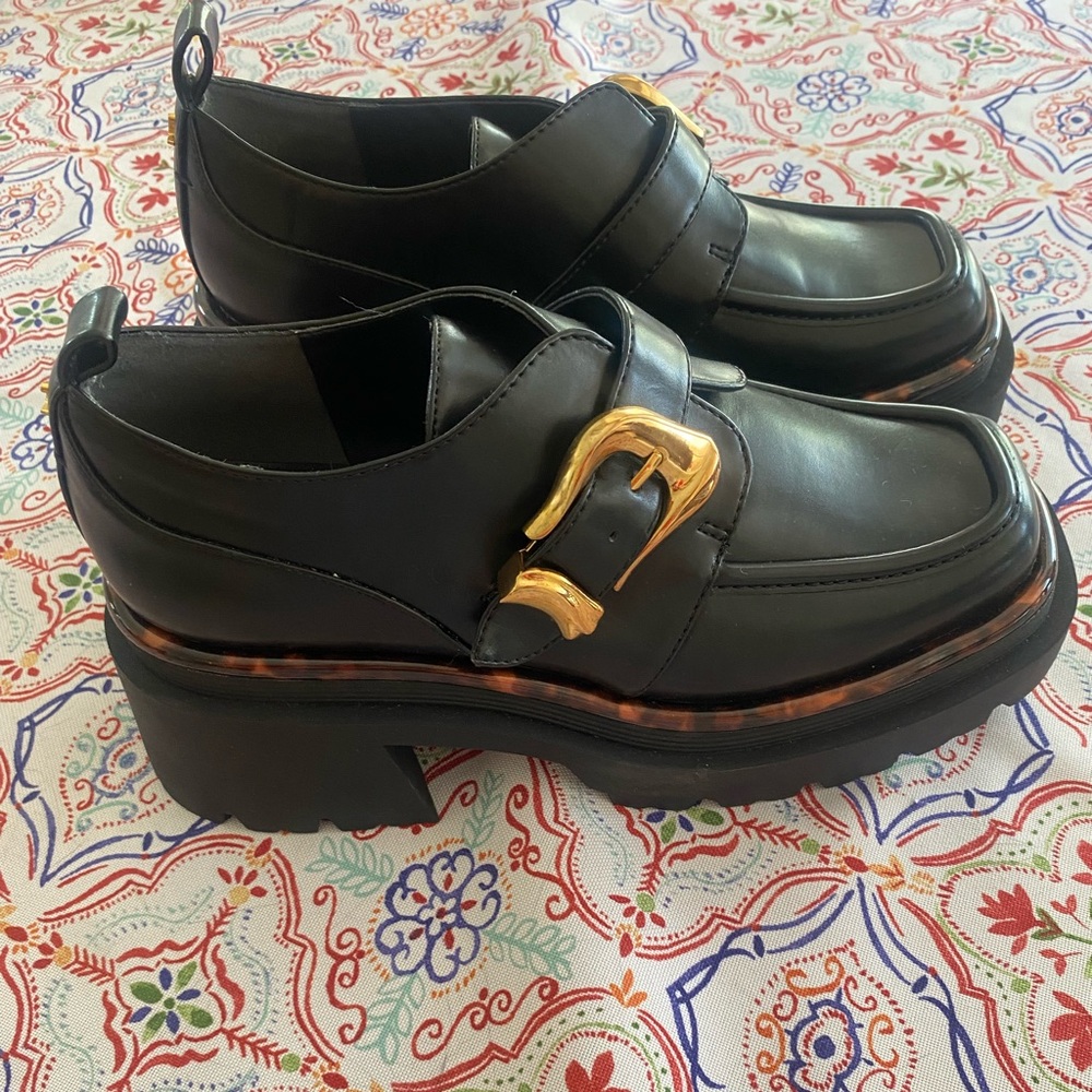 Circus by Sam Edelman Black Heeled Boots with Gold Buckle